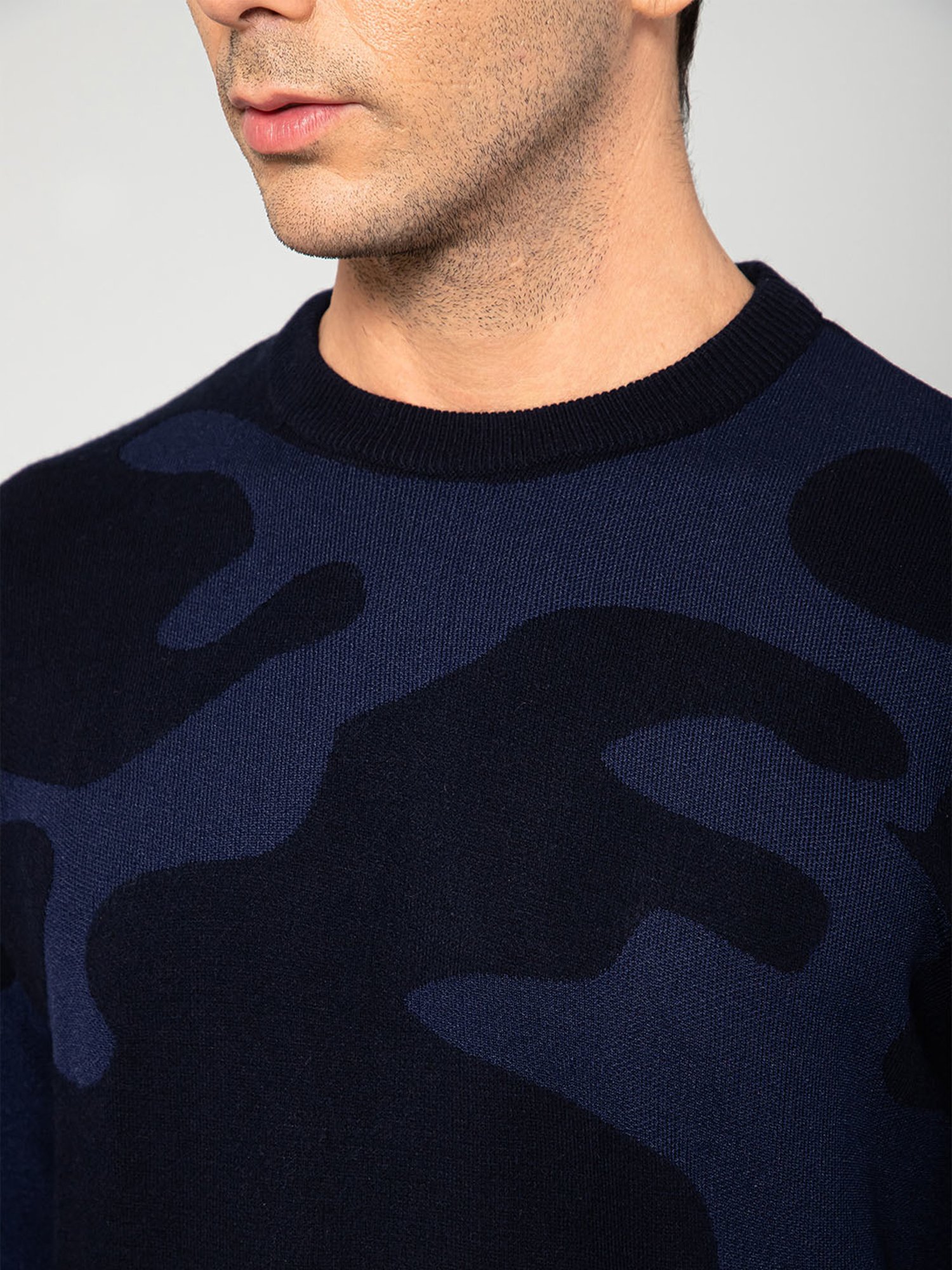 Cantabil Navy Regular Fit Self Design Sweater