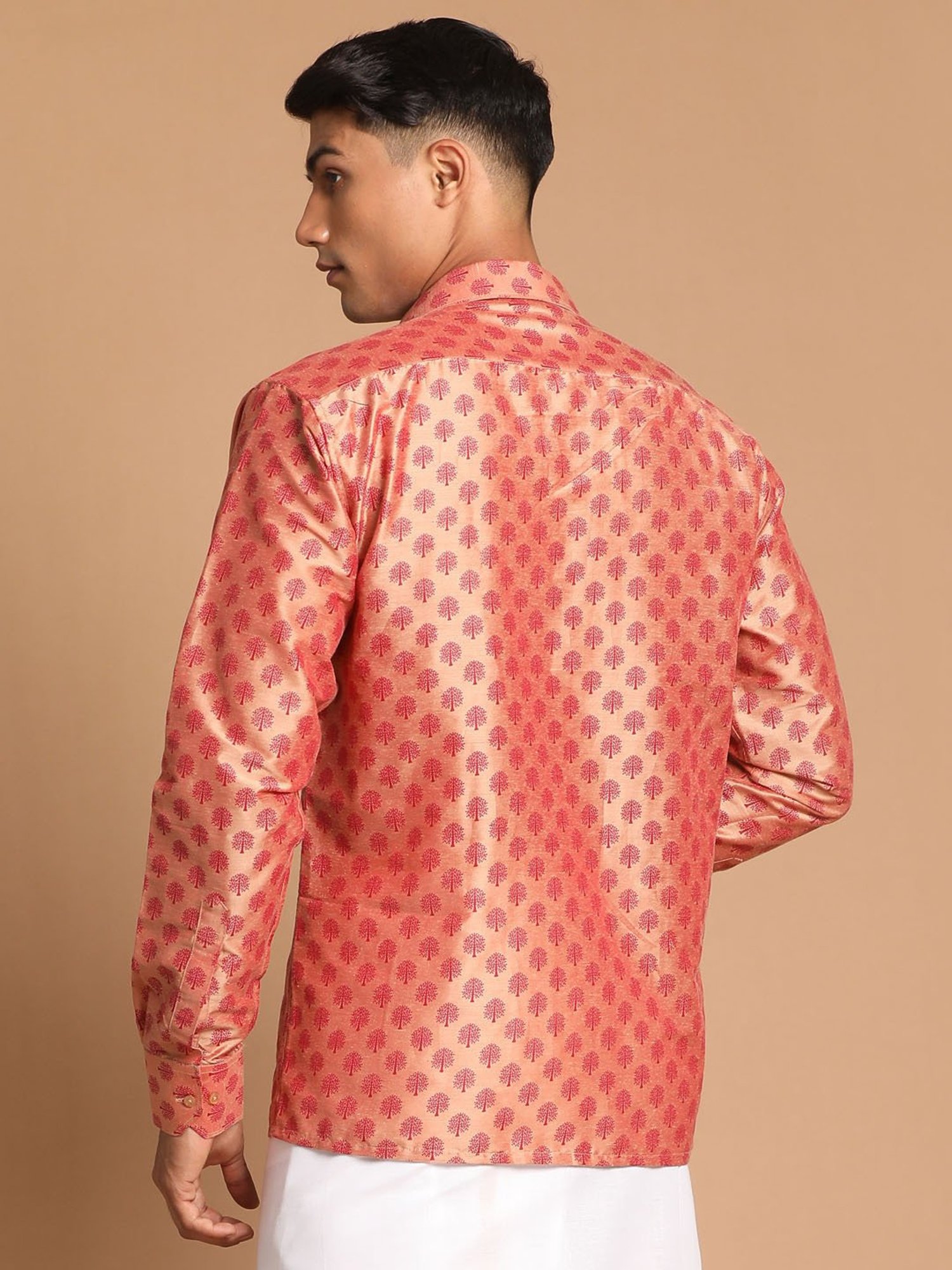 VASTRAMAY Pink Regular Fit Printed Ethnic Shirt