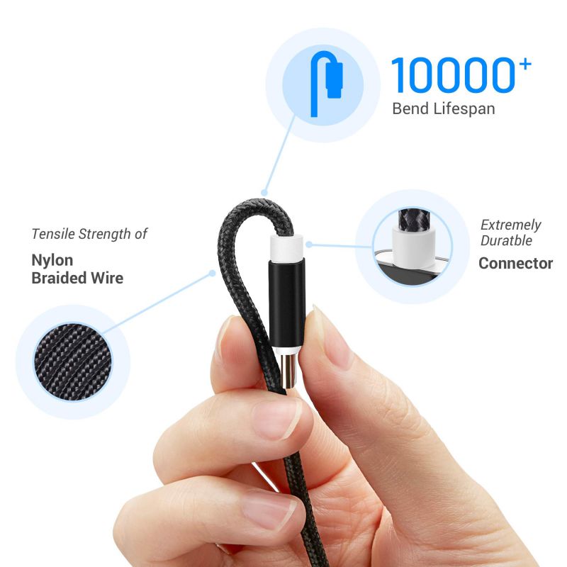 USB Type C Fast Charging Cable, Hannord 4 Pack (0.8/3.3/3.3/6.6FT) Nylon Braided Data Sync Transfer Cord, Compatible with Samsung Galaxy S10 S9 Note 9 8, LG G7 V30 V20 G6, Google Pixel (Black)