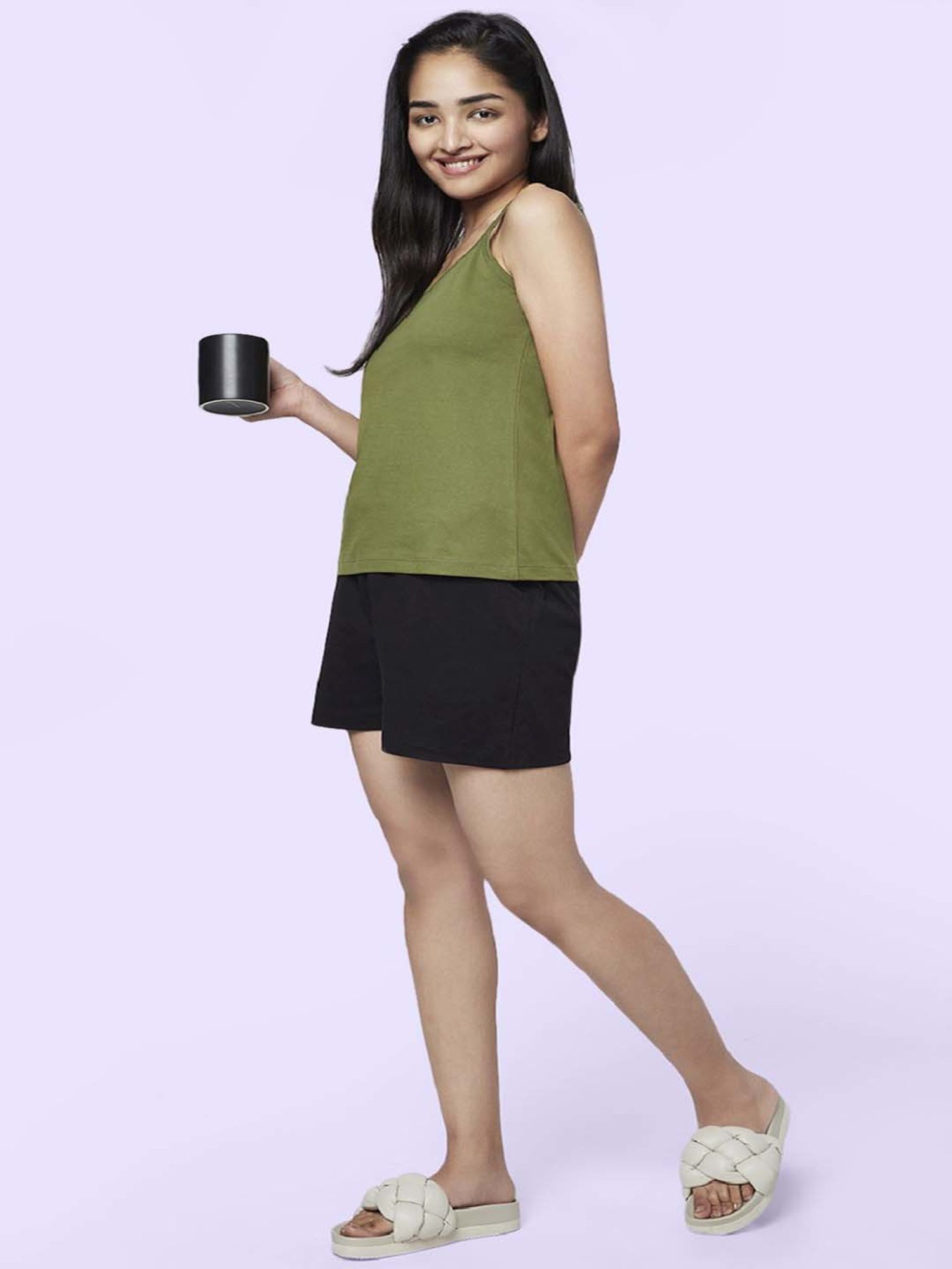 YU by Pantaloons Olive Green & Grey Cotton Camisoles - Pack Of 2