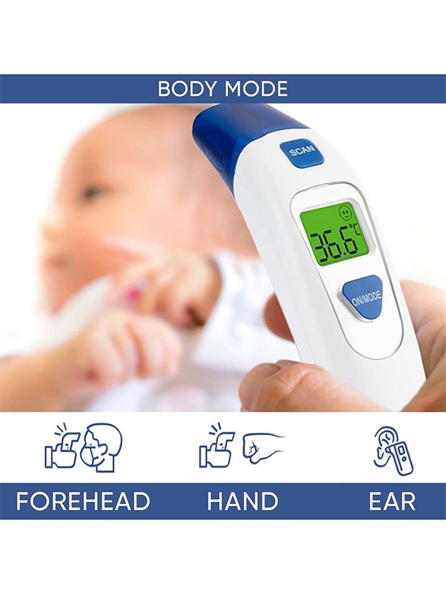 Ozocheck Non-Contact Forehead (IR) Thermometer (White & Blue