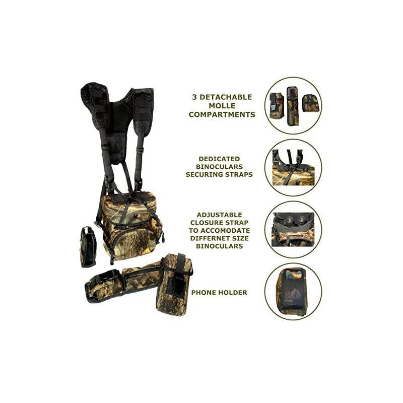 Harness Case pack, Bino Pack with Rangefinder Compartment - Detachable Molle Compartments Camouflage for Hunting, Hiking and Birdwatching