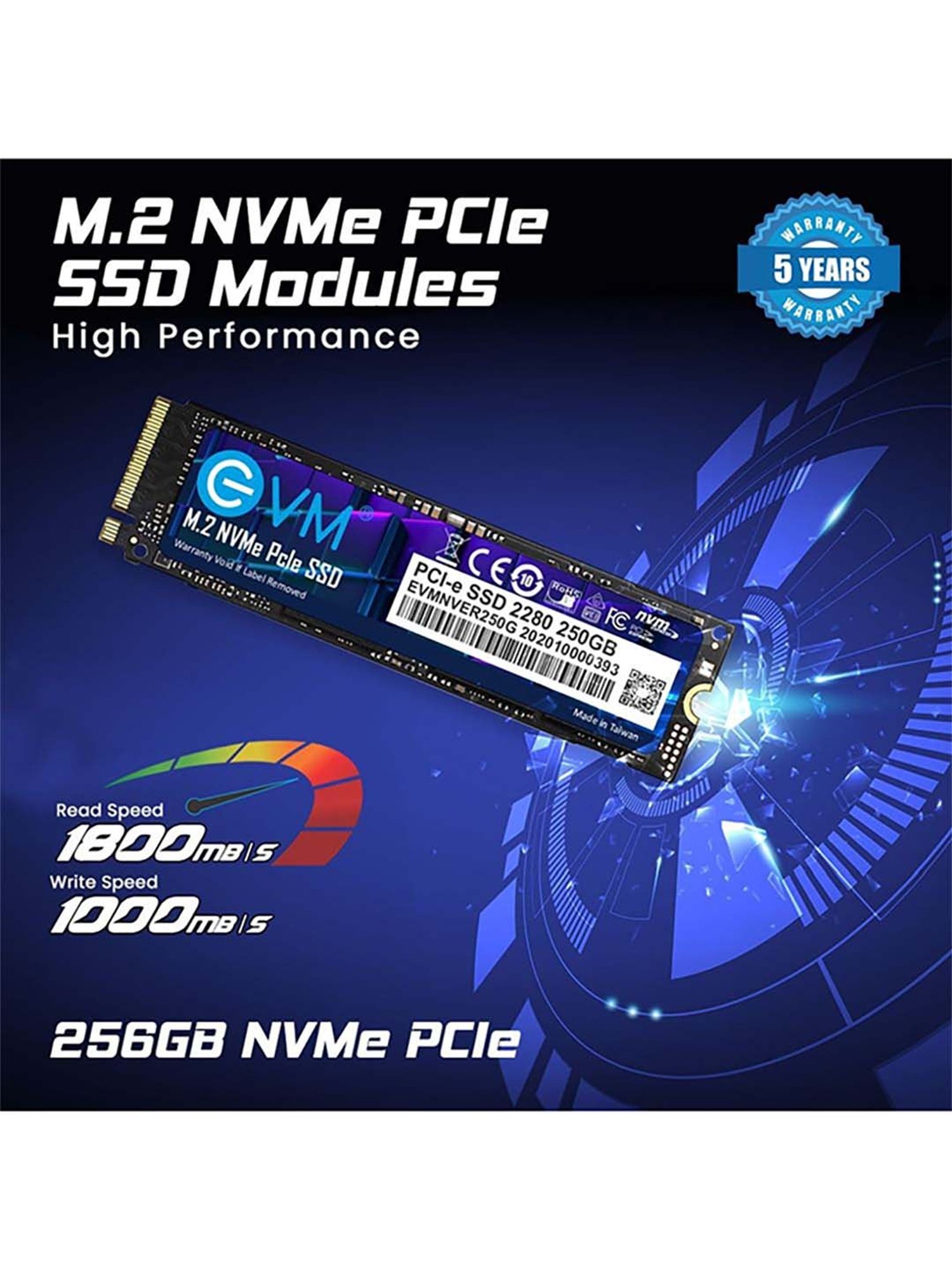 EVM EVMNV 256GB M.2 PCIe NVMe Internal SSD (Black)