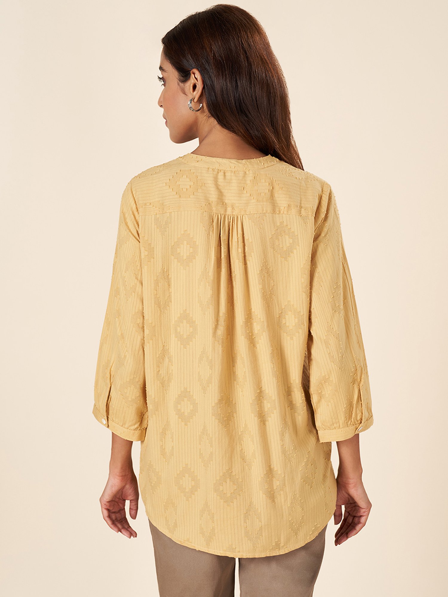 Akkriti by Pantaloons Mustard Cotton Self Pattern Tunic