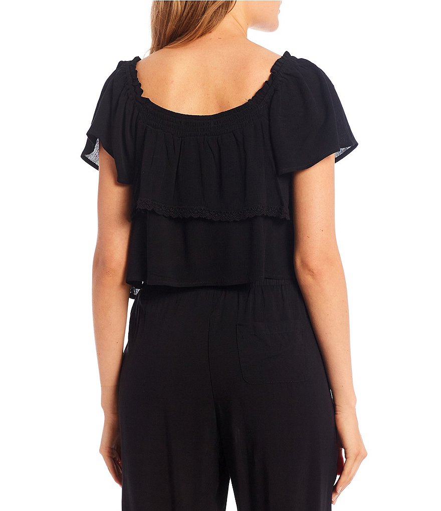 Coco + Jaimeson&trade; Flutter-Sleeve Double-Ruffled Top