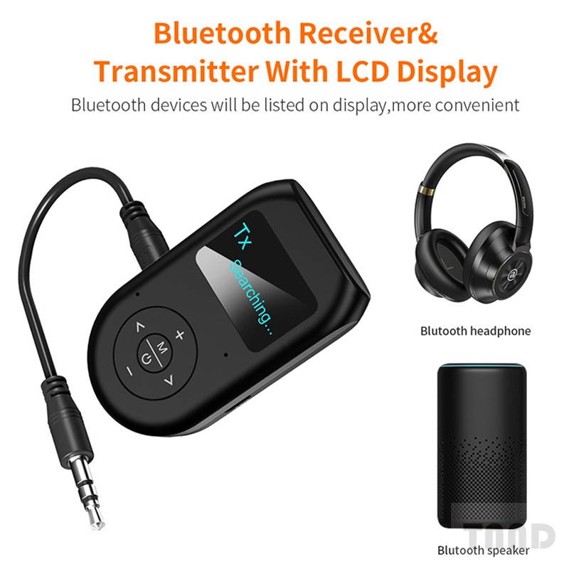Visual Bluetooth transmitter and receiver, 3-in-1 wireless Bluetooth adapter with display screen, low delay Bluetooth 5.0 audio adapter, suitable for TV, computer, car and home stereo system