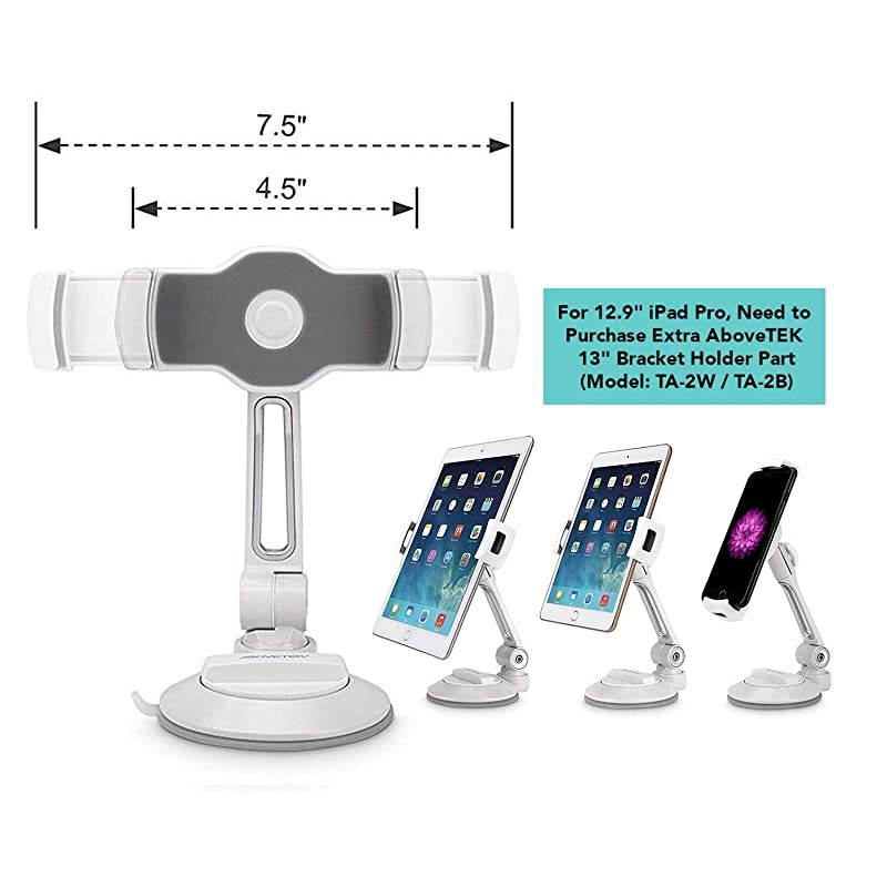 Tight iPad Suction Cup Holder Fits 411 Display Swivel Sticky Tablet Phone Stand Pad to Mount Smartphone iPhone 5 6 7 iPad Mini Cell on Smooth Surface Desk Countertop Mirror Car Truck Window