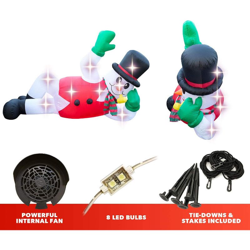 Holidayana 10 Foot Long Giant Inflatable Waving Snowman Holiday Ornament Yard Decoration with Blower Fan, Tie Down Straps, and Ground Anchor Stakes