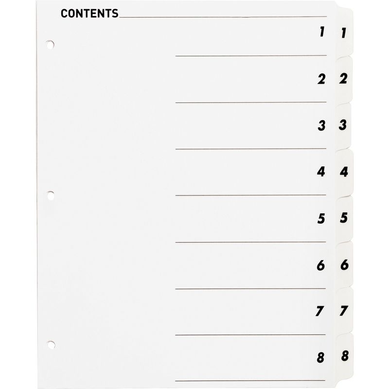 Business Source Index Dividers w/TOC Page 1-8 8 Tabs/ST 11"x8-1/2" White 05853