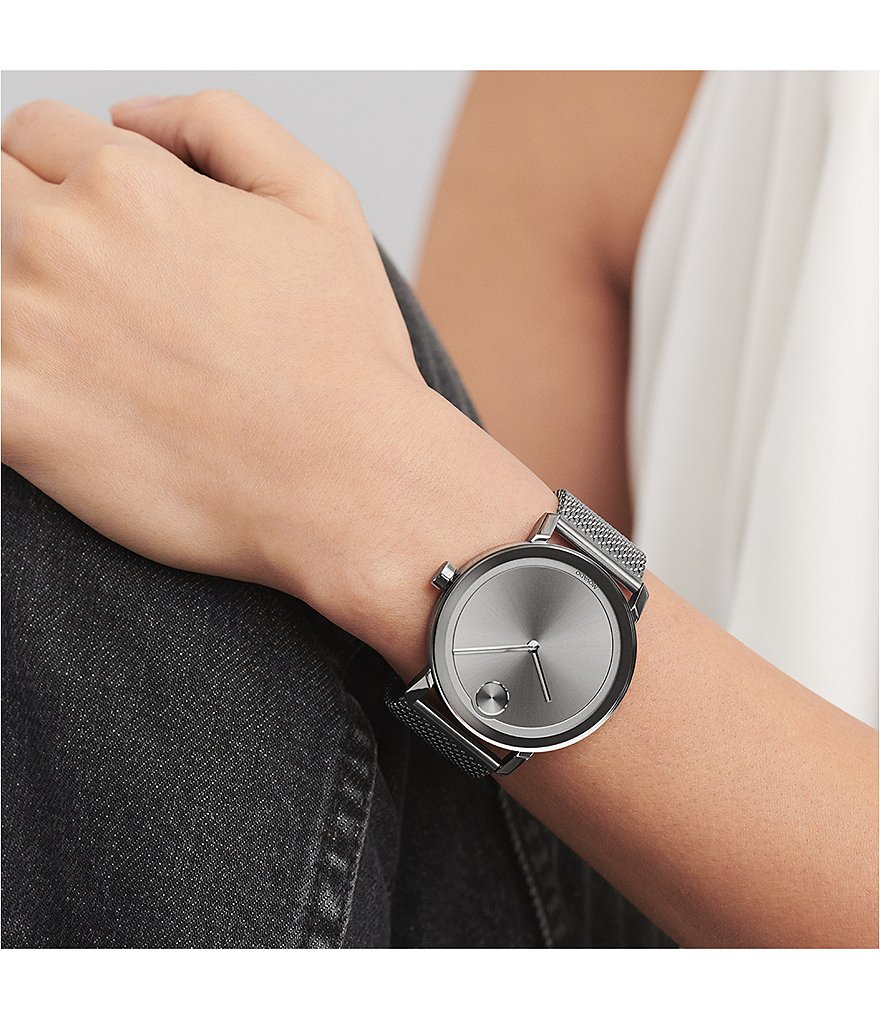 Movado Bold Evolution Grey Mesh Strap Bracelet Watch