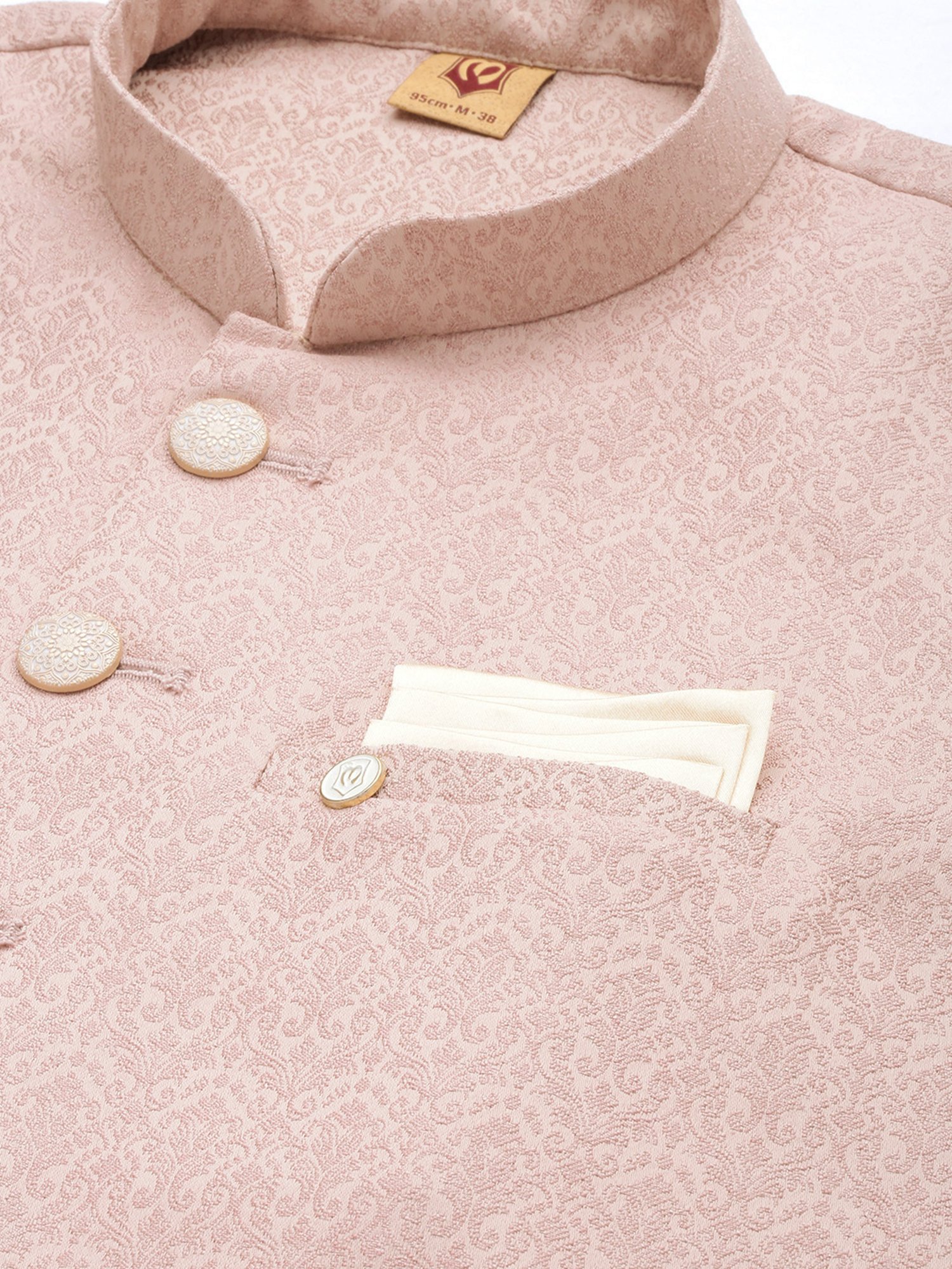 Manyavar Pink Regular Fit Self Design Nehru Jacket