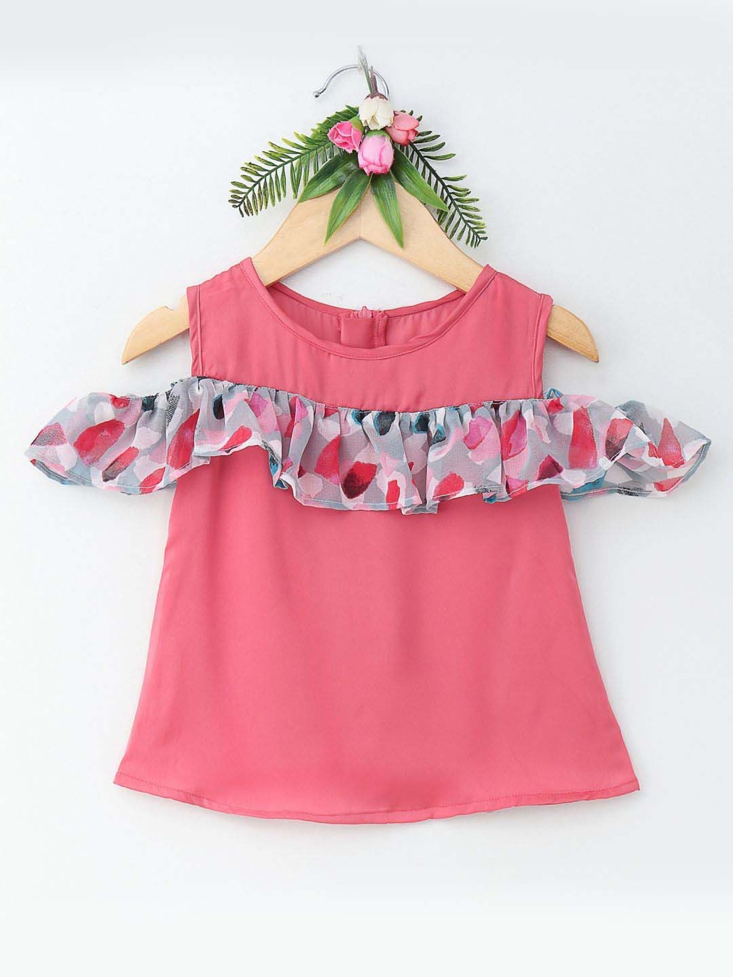 Many Frocks Kids Dark Pink & Grey Printed Top