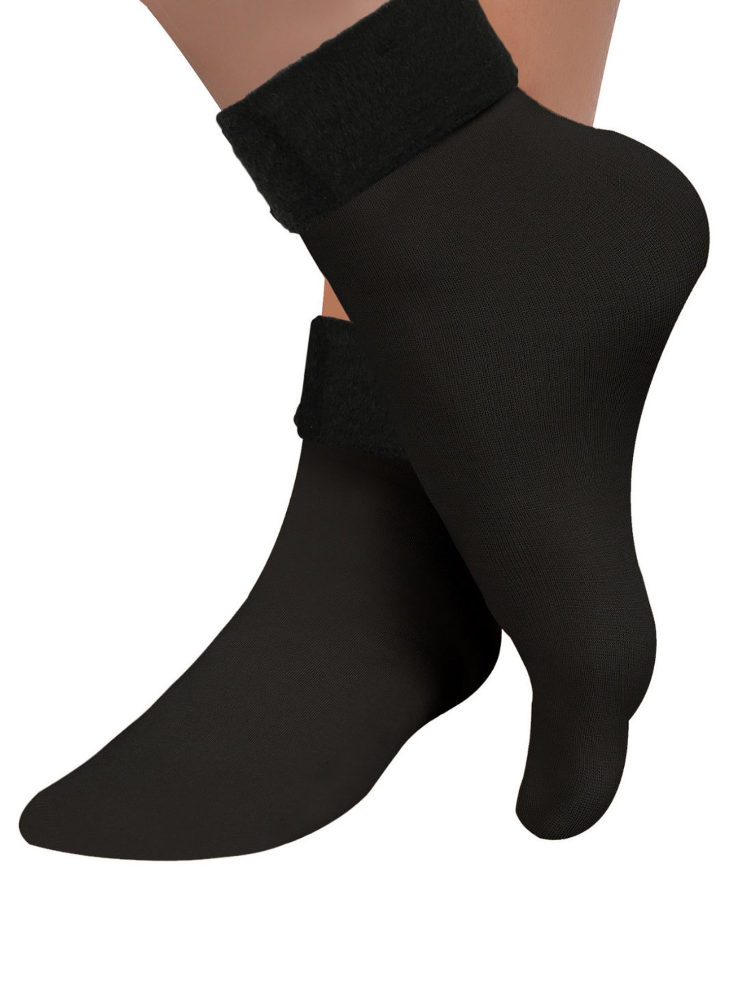 NEXT2SKIN Black & Beige Nylon Fur Winter Socks (Pack Of 3)
