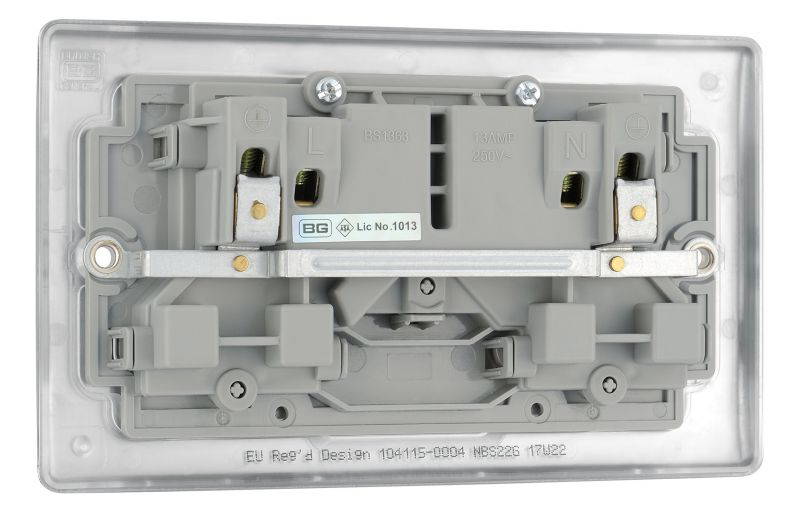 BG Electrical Double Switched Power Socket, Brushed Steel, 13 Amp