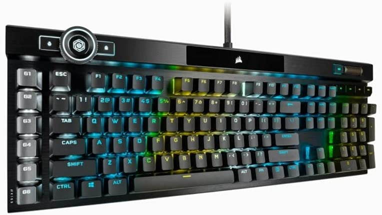 Corsair K100 RGB Mechanical Gaming Keyboard - Cherry MX Speed RGB Silver Keyswitches - AXON Hyper-Processing Technology for 4X Faster Throughput - 44-Zone RGB LightEdge - PBT Double-Shot Keycaps