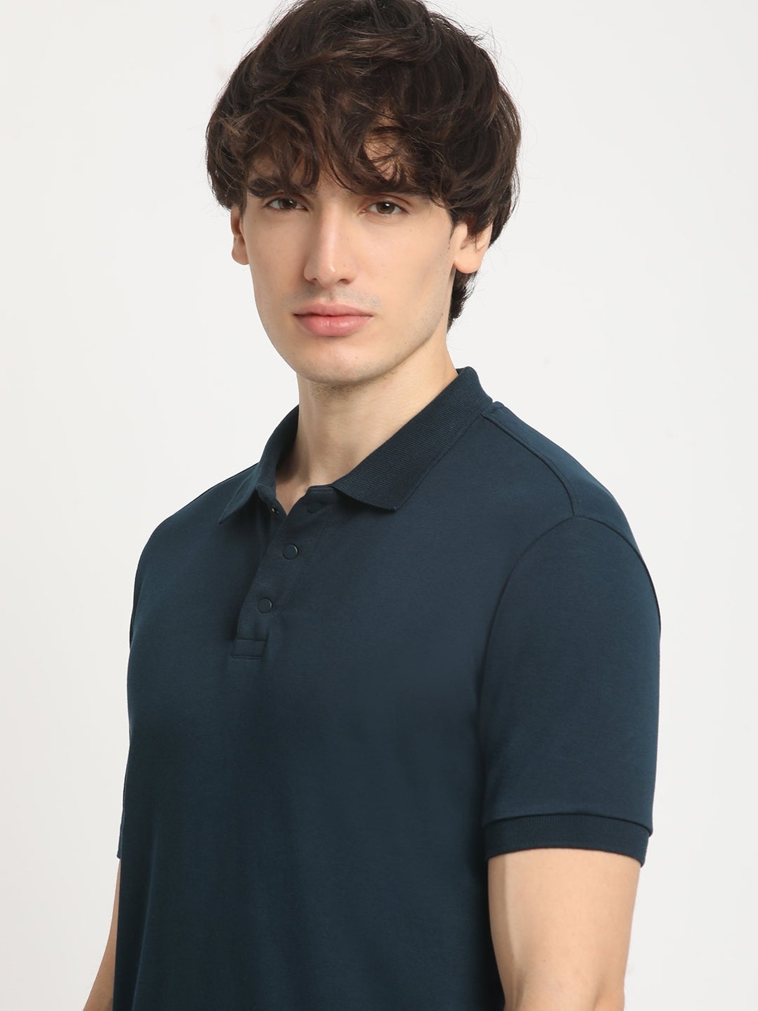The Bear House Blue Cotton Regular Fit Polo T-Shirt