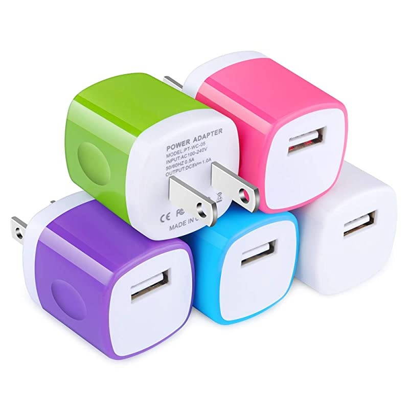 Charging Block,5 Pack One Port Wall Charger 1A/5V Plug Cube Power Adapter Compatible with iPhone 12/11 Pro Max XS XR X,Samsung Galaxy S21 Ultra 5G S20 S10 S9 Note 20,LG,Moto,Google Pixel 5,4XL