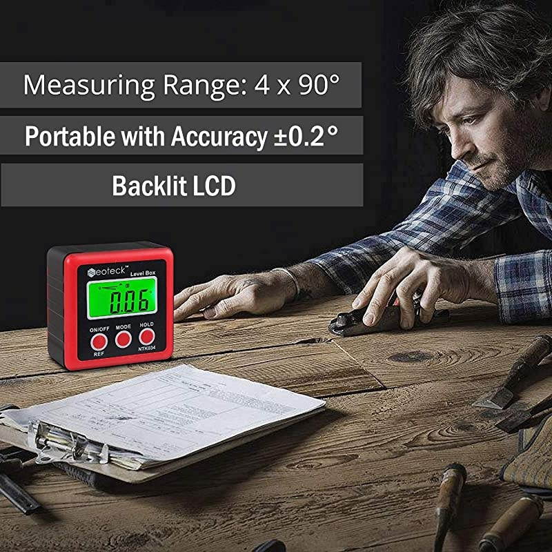 Digital Angle Finder, Backlight LCD Digital Angle Gauge Protractor Inclinometer Bevel Box, Magnetic Base, Data Hold, IP54 Dust and Water Resistant- Red