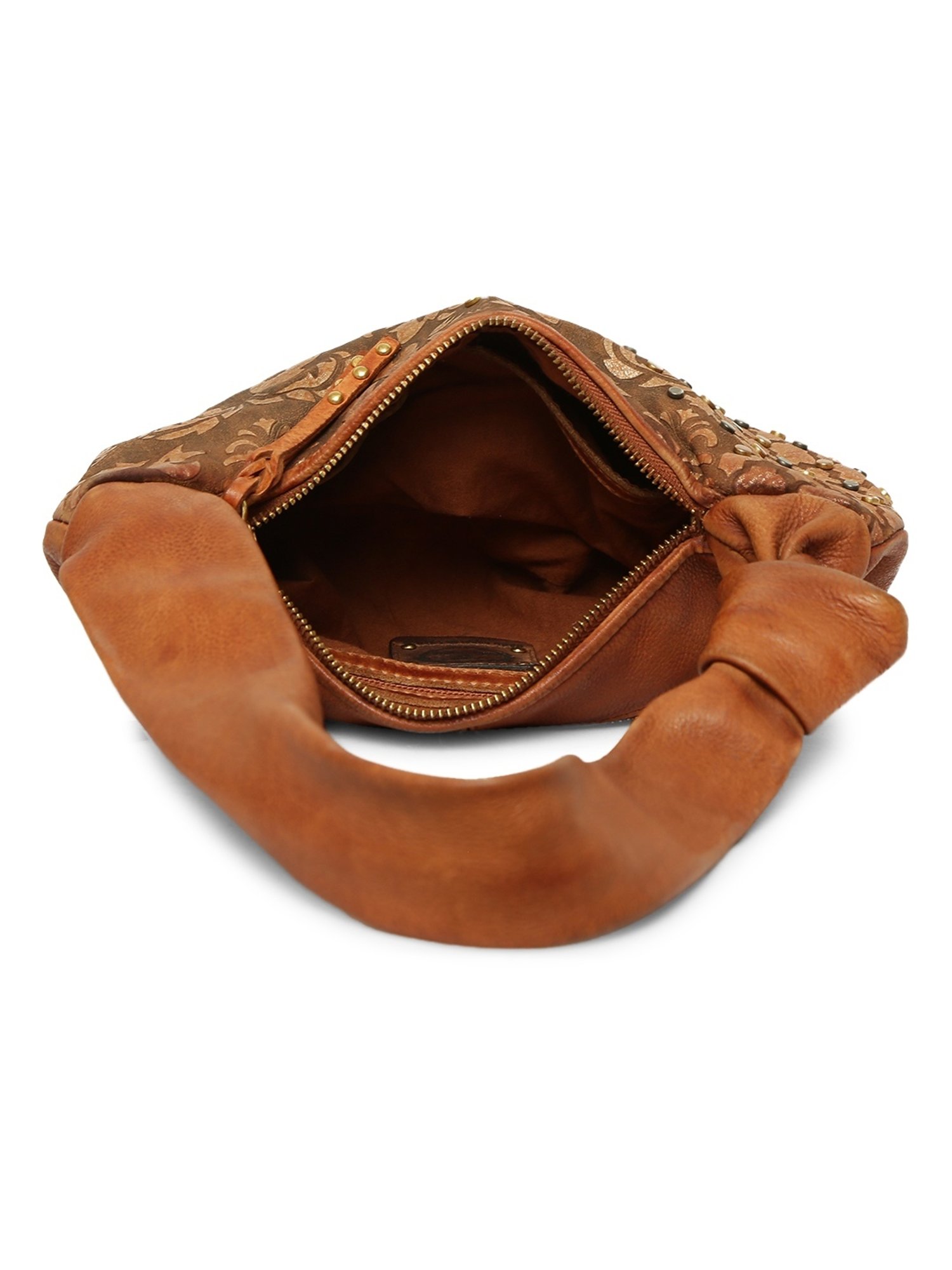 Art N Vintage Luminosa Cognac Leather Floral Medium Hobo Handbag