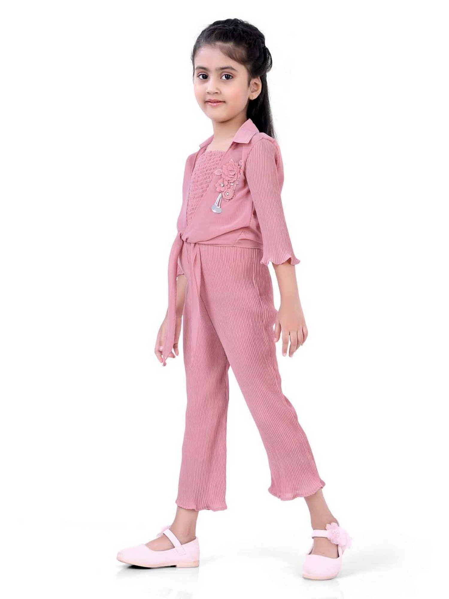 poplins Kids Pink Cotton Regular Fit Jumpsuit