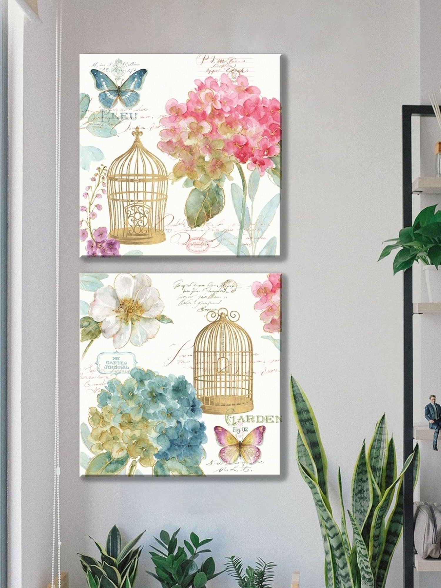 Art Street Blossom Printed Multicolor Cotton Canvas Wall Art - Set Of 2