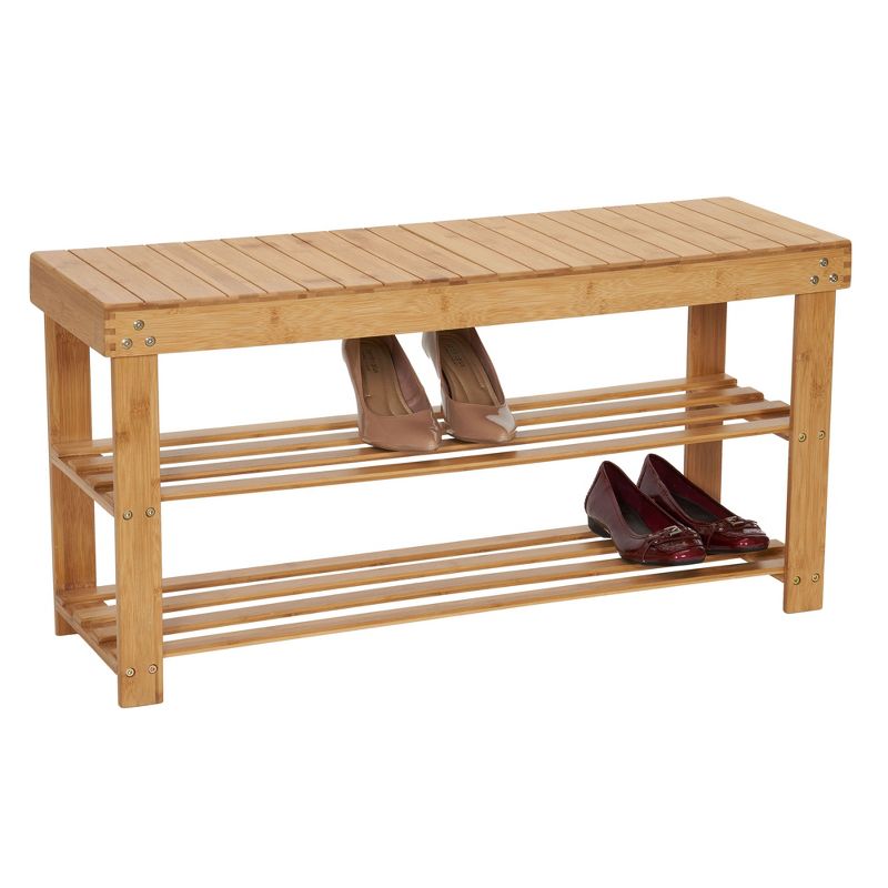 Household Essentials 2 Tier Shoe Storage Bench Bamboo
