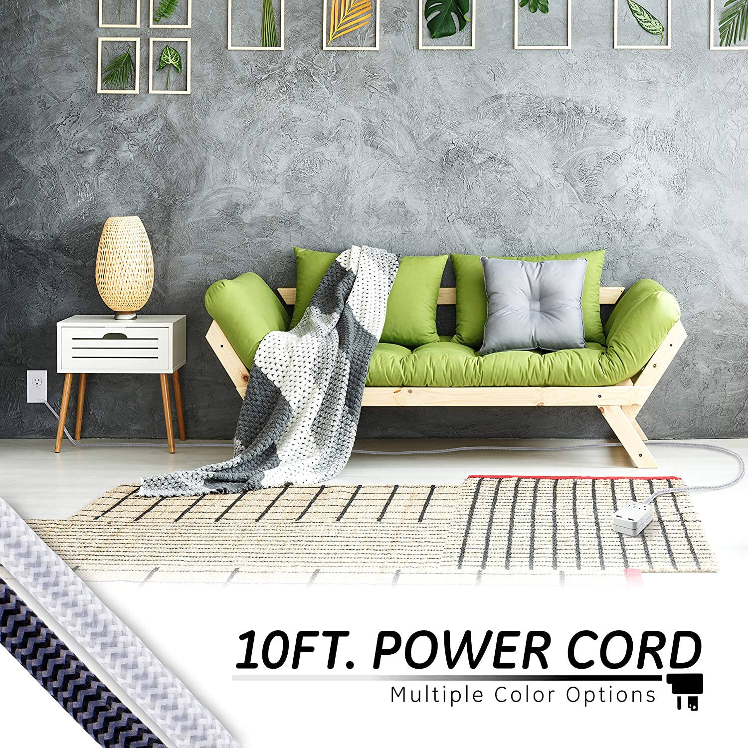 GE UltraPro 10 Outlet Surge Protector, 15W USB-C Charging, 8 ft Designer Braided Extension Cord, for iPhone 11/Pro/Max/XR/XS/X, iPad Pro, Samsung Galaxy, Adapter Spaced, 3540 Joules, Black, 41357