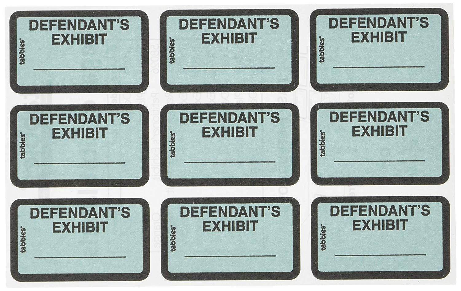 TAB58093 - Legal Exhibit Labels, Defendant, 1-5/8x1, Blue 252 Labels