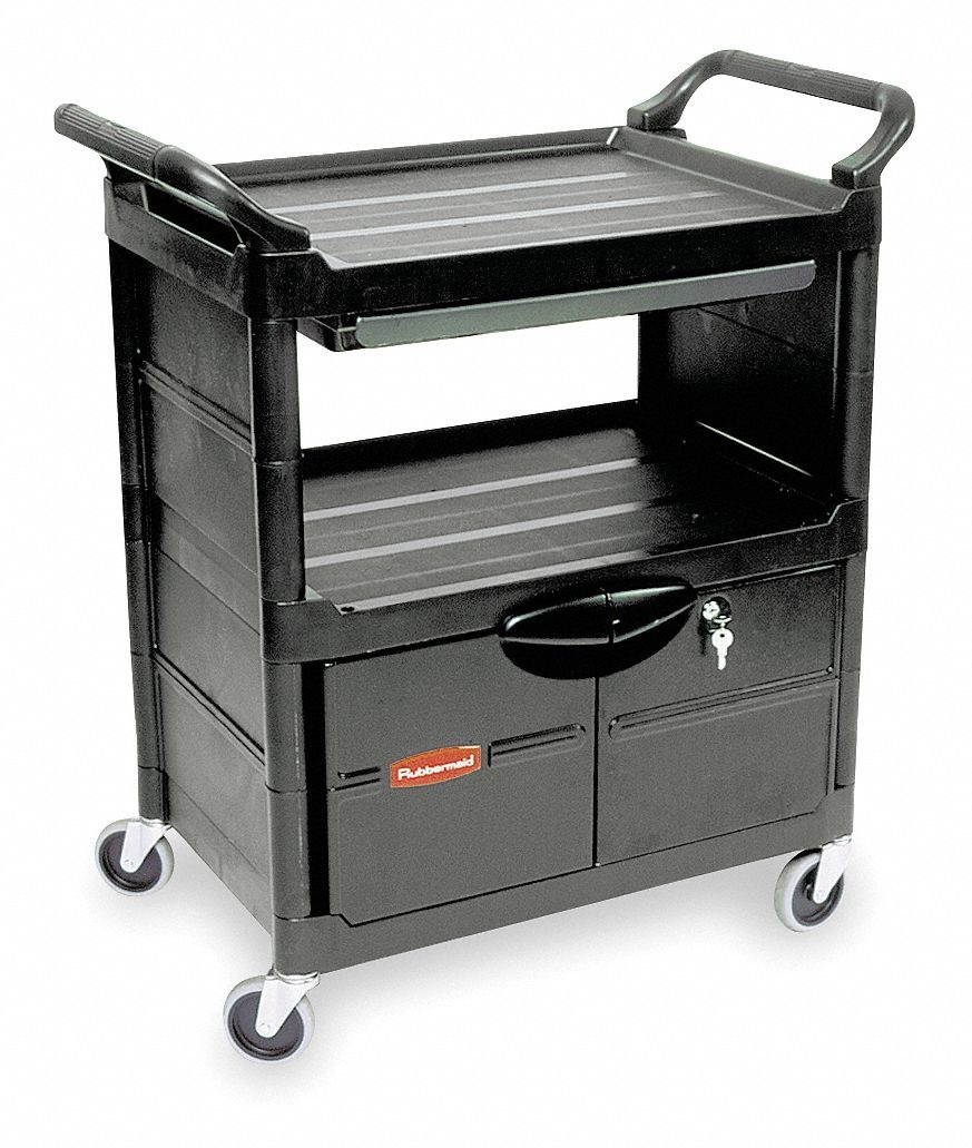 Utility Cart With Locking Doors, Two-Shelf, 33-5/8w X 18-5/8d X 37-3/4h, Black