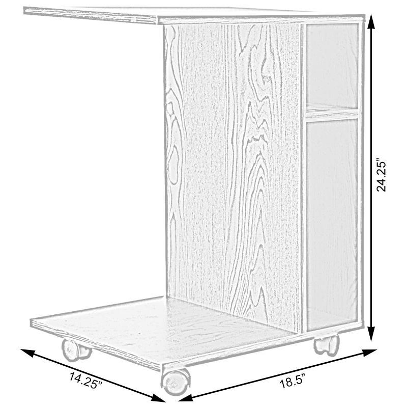 Basicwise Modern Sofa Side Table with Shelves and Casters, Brown