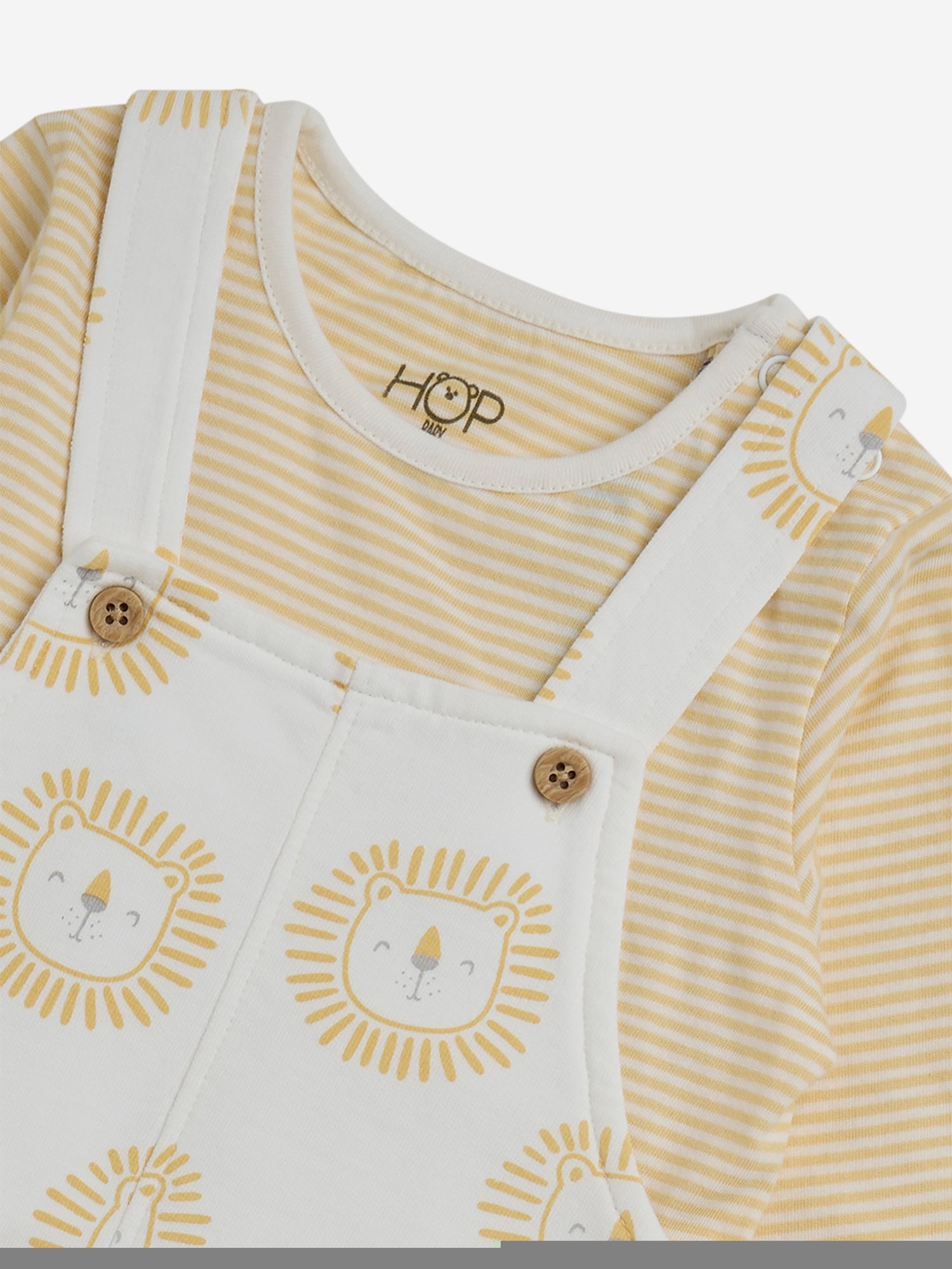 HOP Baby by Westside Mustard Animal Print Cotton Dungaree & T-Shirt Set