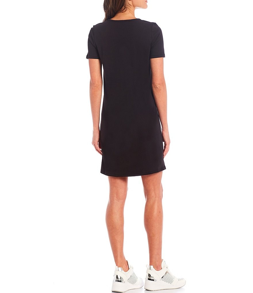 DKNY Luxe Knit Jersey Drape Neck Blouson Midi Dress