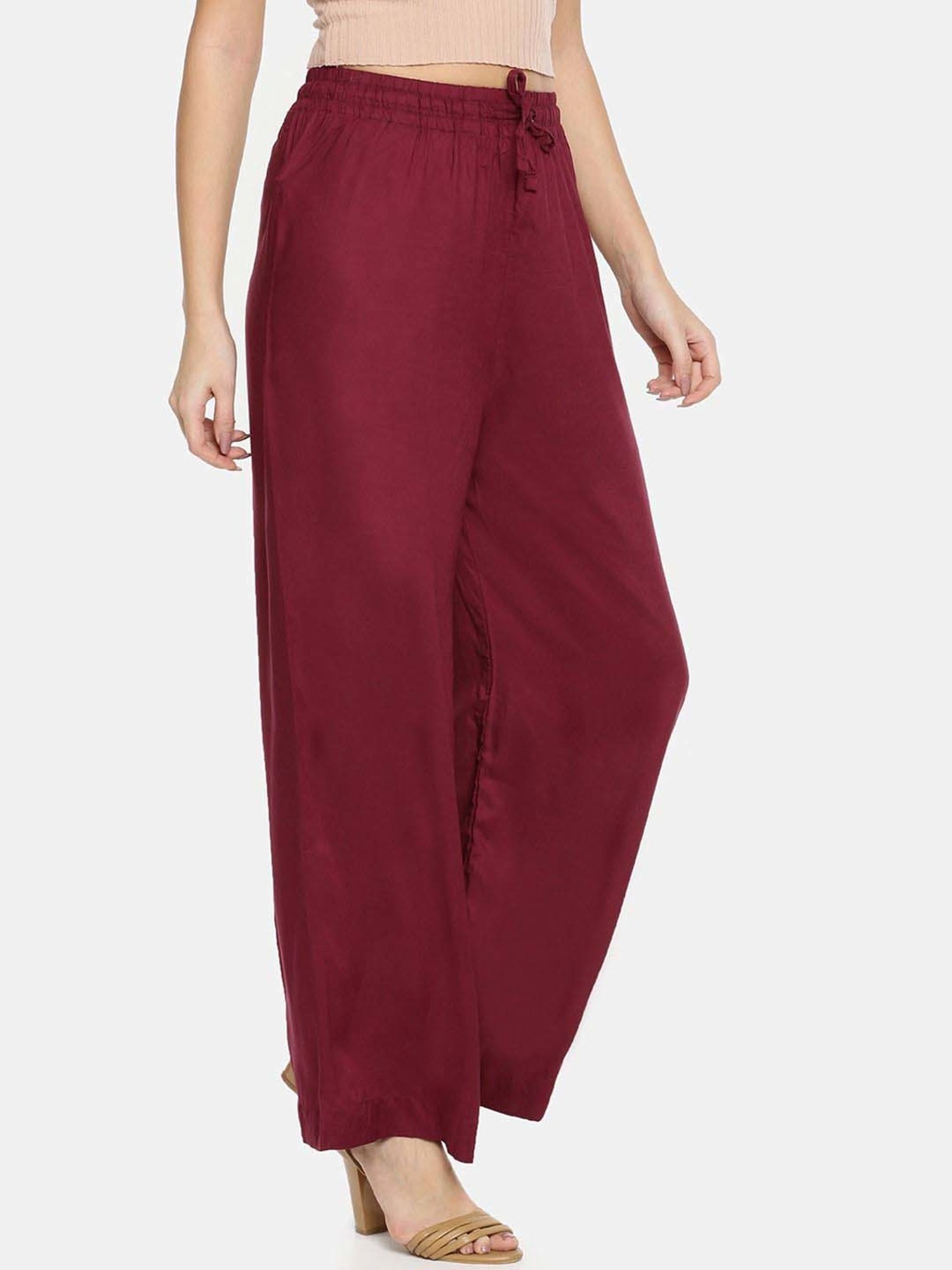 TWIN BIRDS Maroon & Rust Mid Rise Palazzos - Pack Of 2