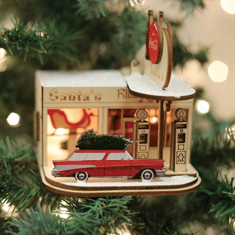 Ginger Cottages 4.0" Cottage Gas Station Coca Cola Ornament  -  Tree Ornaments
