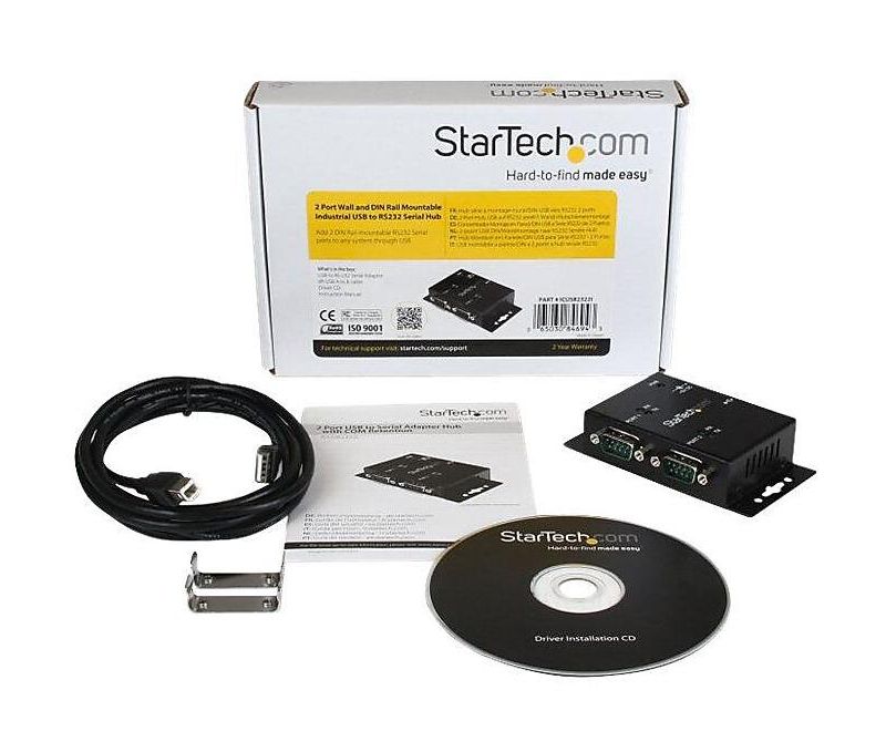 StarTech 2-Port Industrial Wall Mountable USB to Serial Adapter Hub ICUSB2322I