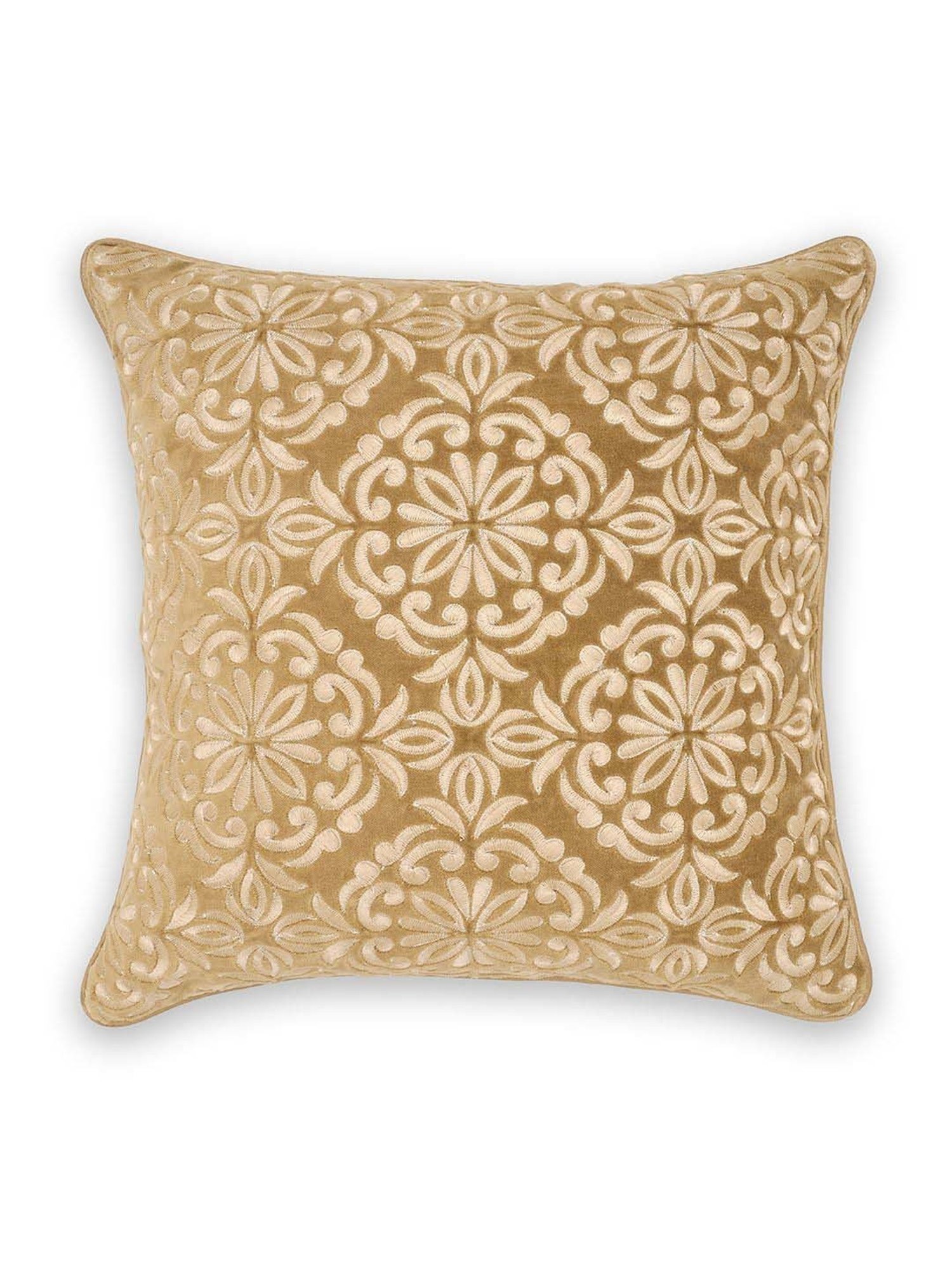 Pure Home and Living Gold Velvet Embroidered Cushion Cover