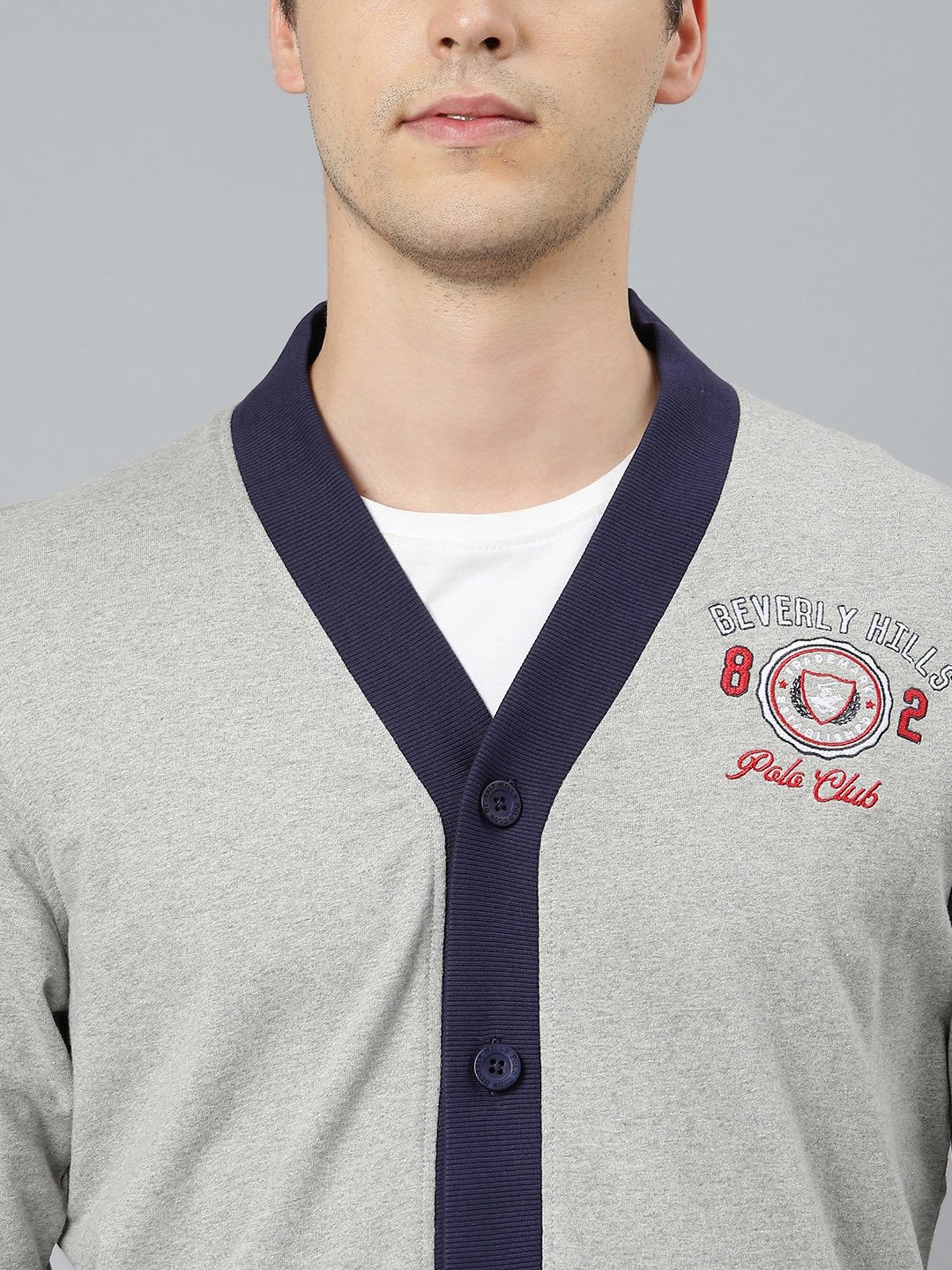 Beverly Hills Polo Club Grey Embroidered Cardigan