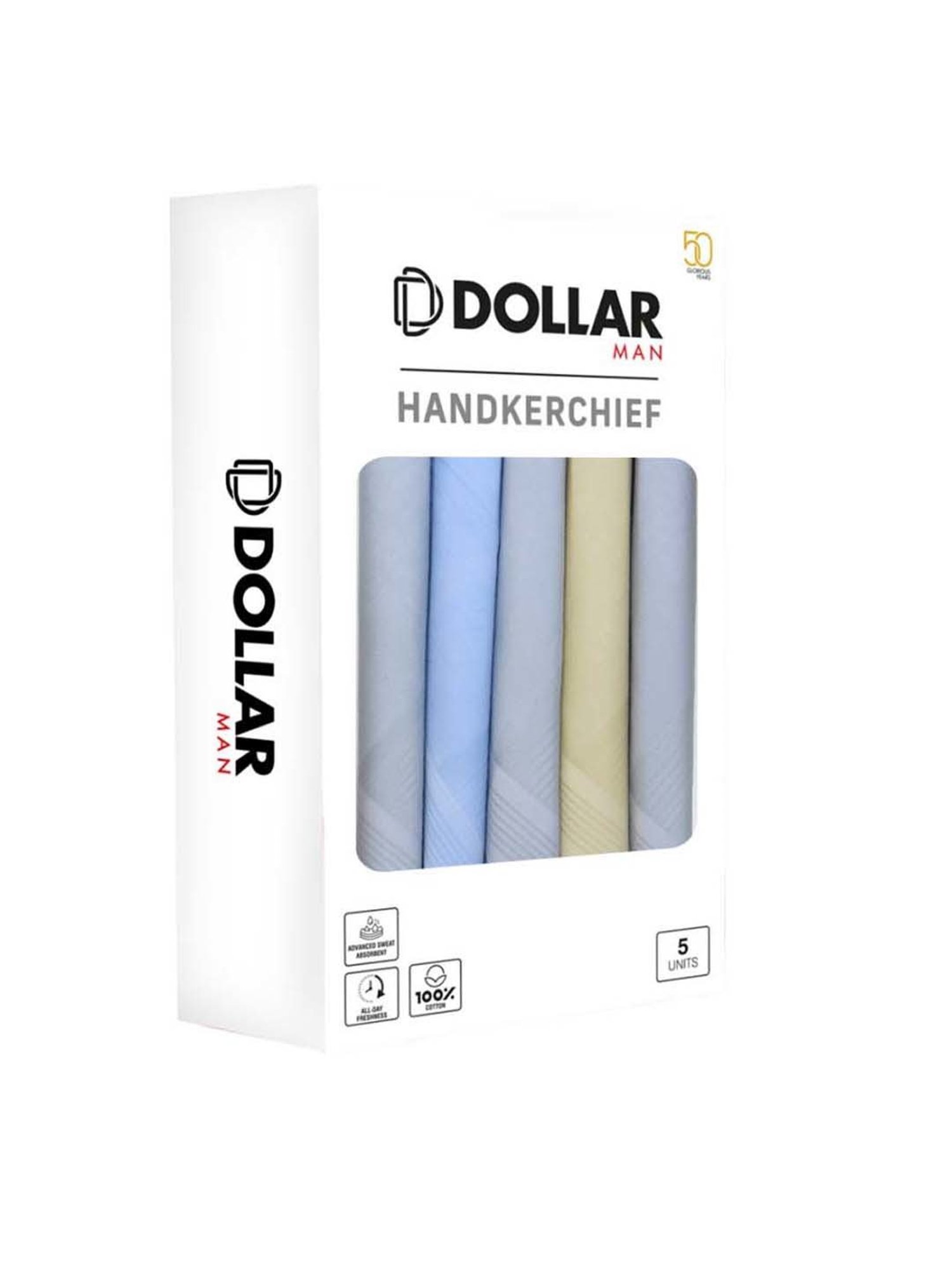 Dollar Multicolor Solid Handkerchiefs for Men - Pack of 5