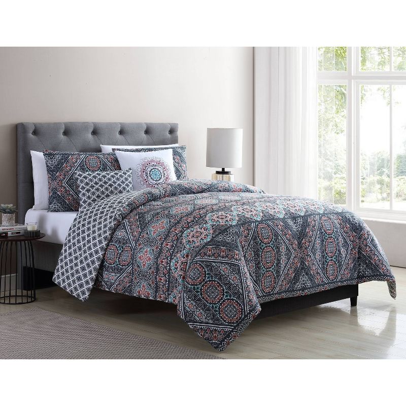 King 5pc Jaline Reversible Medallion Comforter Set Pink - VCNY Home