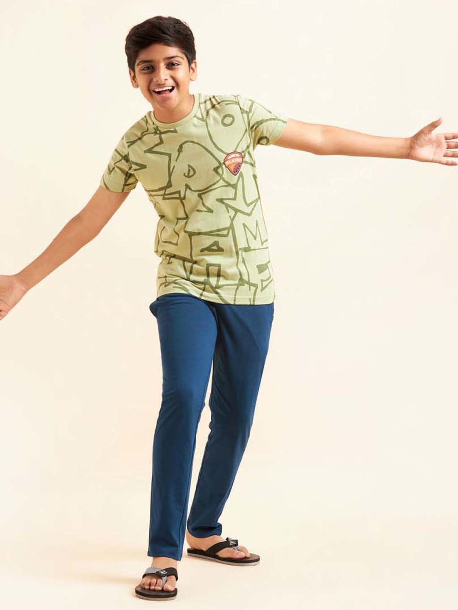 Sweet Dreams Kids Fog Green & Blue Cotton Printed T-Shirt Set