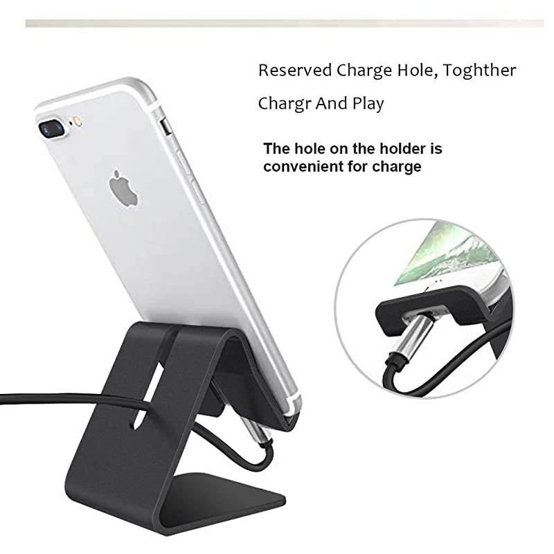 Cell Phone Stand Aluminum Alloy Desktop Phone Mount Holder, Universal Tablets Phone Stand for iPhone 11 X 8 7 6 Samsung Galaxy s10 9 All Smartphone (Black)