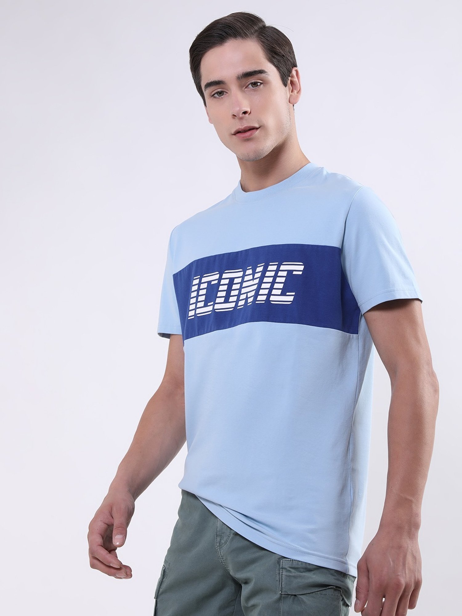 Iconic Sky Cotton Regular Fit Logo Printed T-Shirt