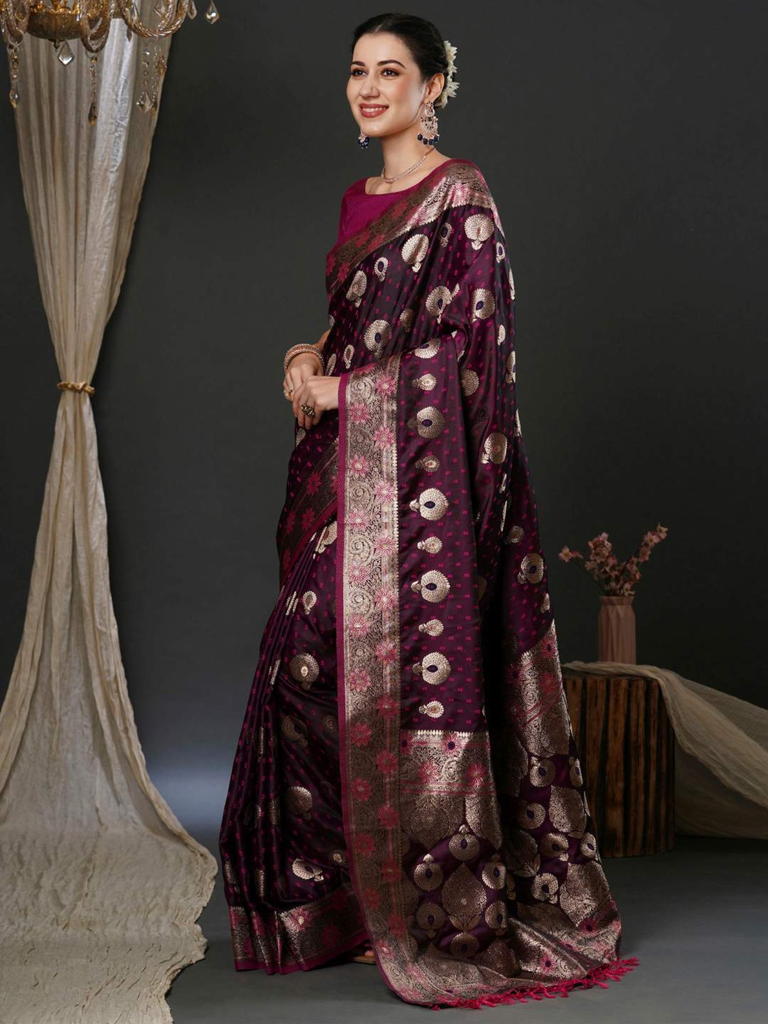 Saree Mall Purple Woven Saree With Unstitched Blouse