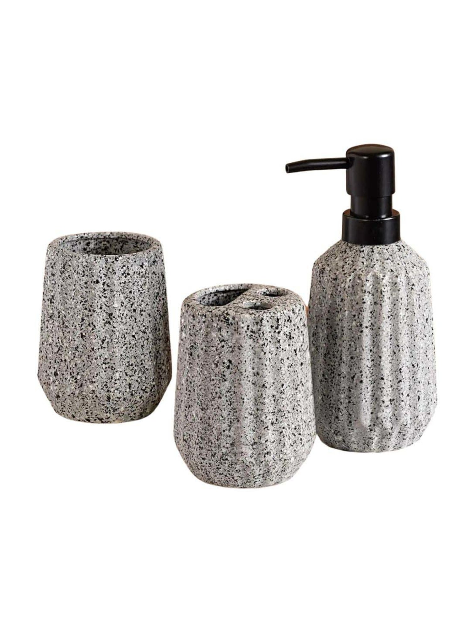 Nestasia Speckled Pattern Ribbed Design Ceramic Bathroom Accessories Set of 3 Granite-Grey