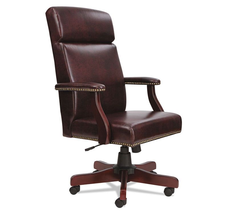 Alera Traditional Series High-Back Chair, Mahogany Finish/Oxblood Vinyl TD4136