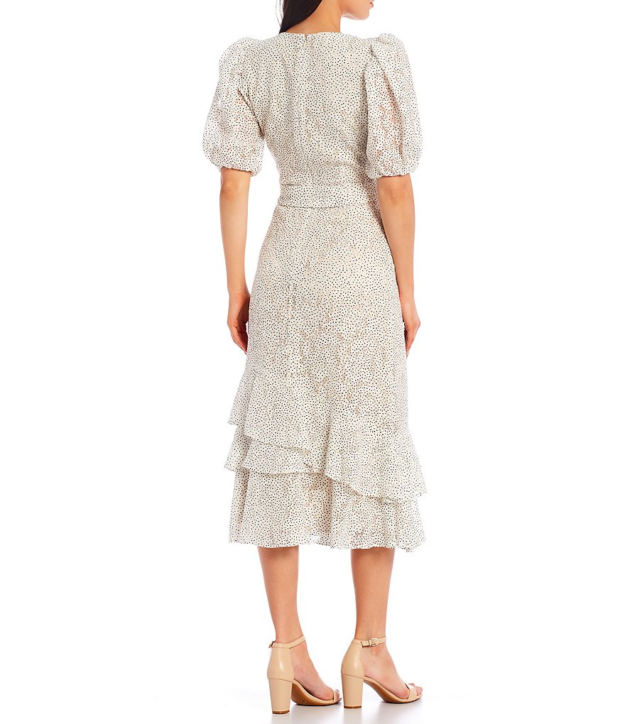 Alex Marie Petite Size Sadie V-Neck Short Puff Elbow Sleeve Lace Dress