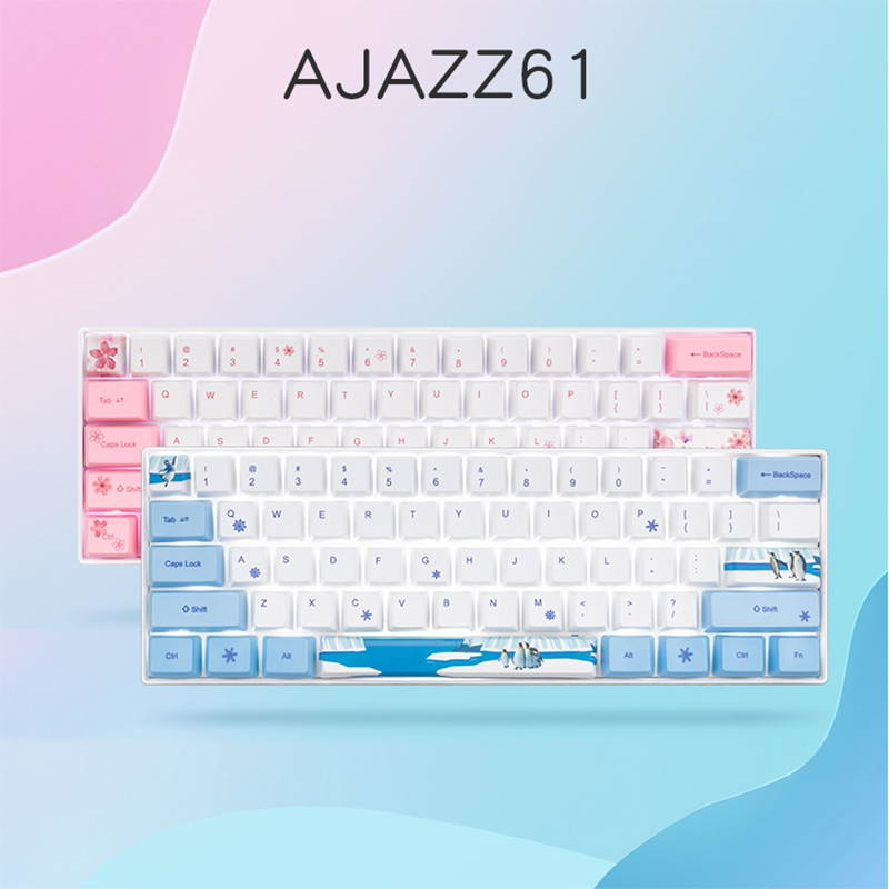 A-jazz AK61 Bluetooth Wireless and  USB Wired Dual Connectivity Mechanical Gaming Keyboard, Durable ABSKeycaps, White Backlit -Blue Switch( White )
