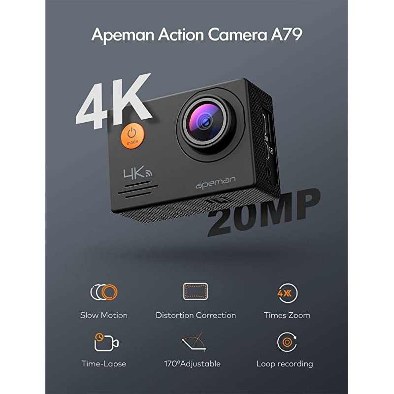A79 Action Camera 4K 20MP WiFi External Microphone 2.4G Remote Control Underwater Waterproof 40M Sports Vlog Webcam Camcorder with 2 Rechargeable Batteries and Accessories Kits