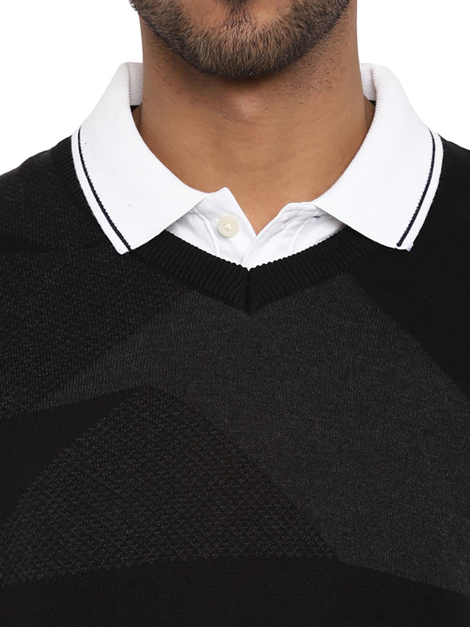 Turtle Black & Grey Cotton Regular Fit Sweater