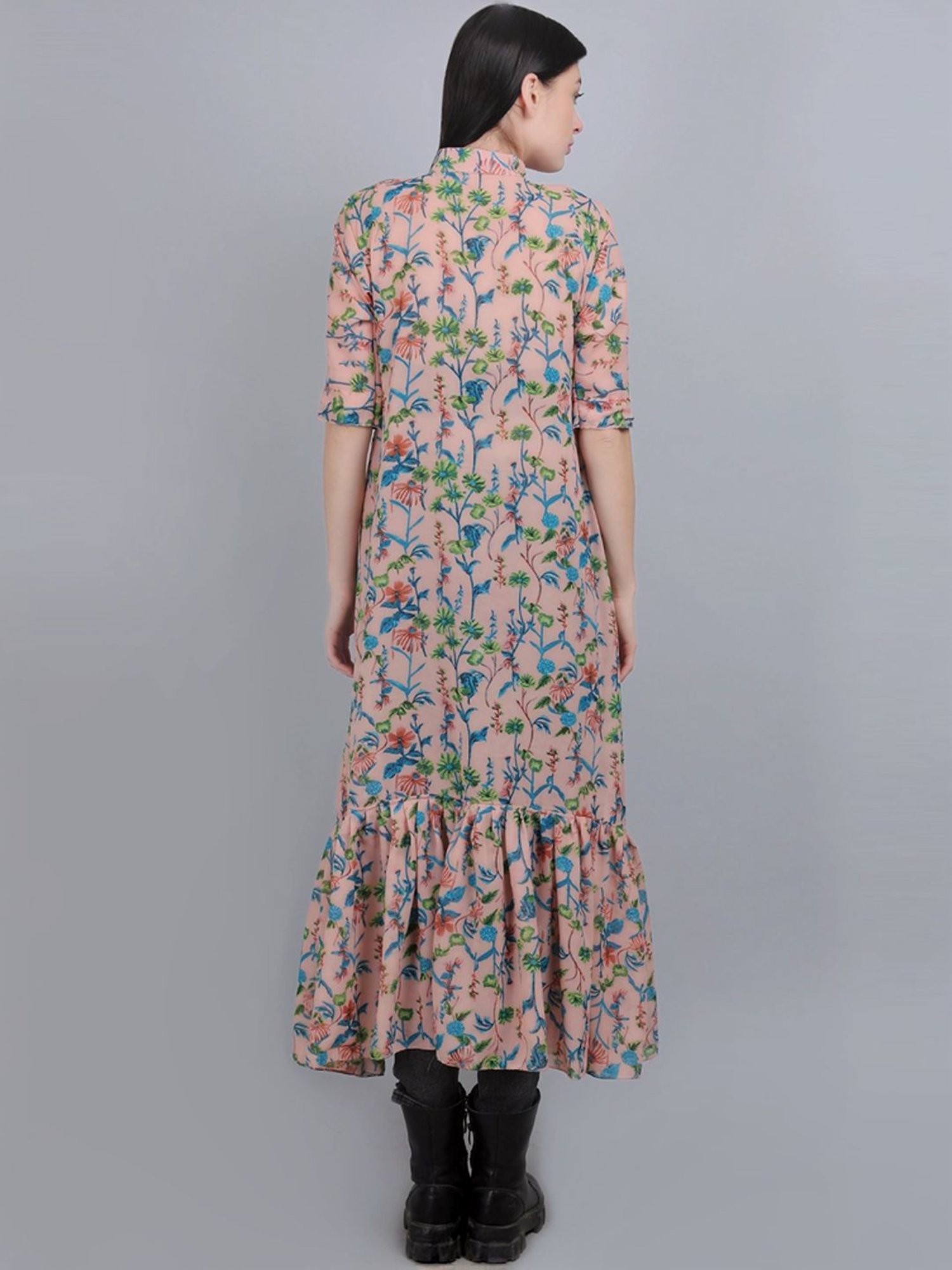 mod & shy Peach Printed Long Shrug